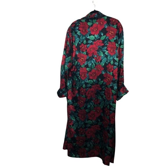 Vintage VICTORIA’S SECRET Long Robe Black Vibrant Red Flowers Satin Sz S - Picture 11 of 11